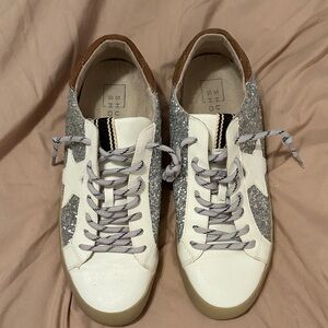 ShuShop White and Silver Glitter Sneakers